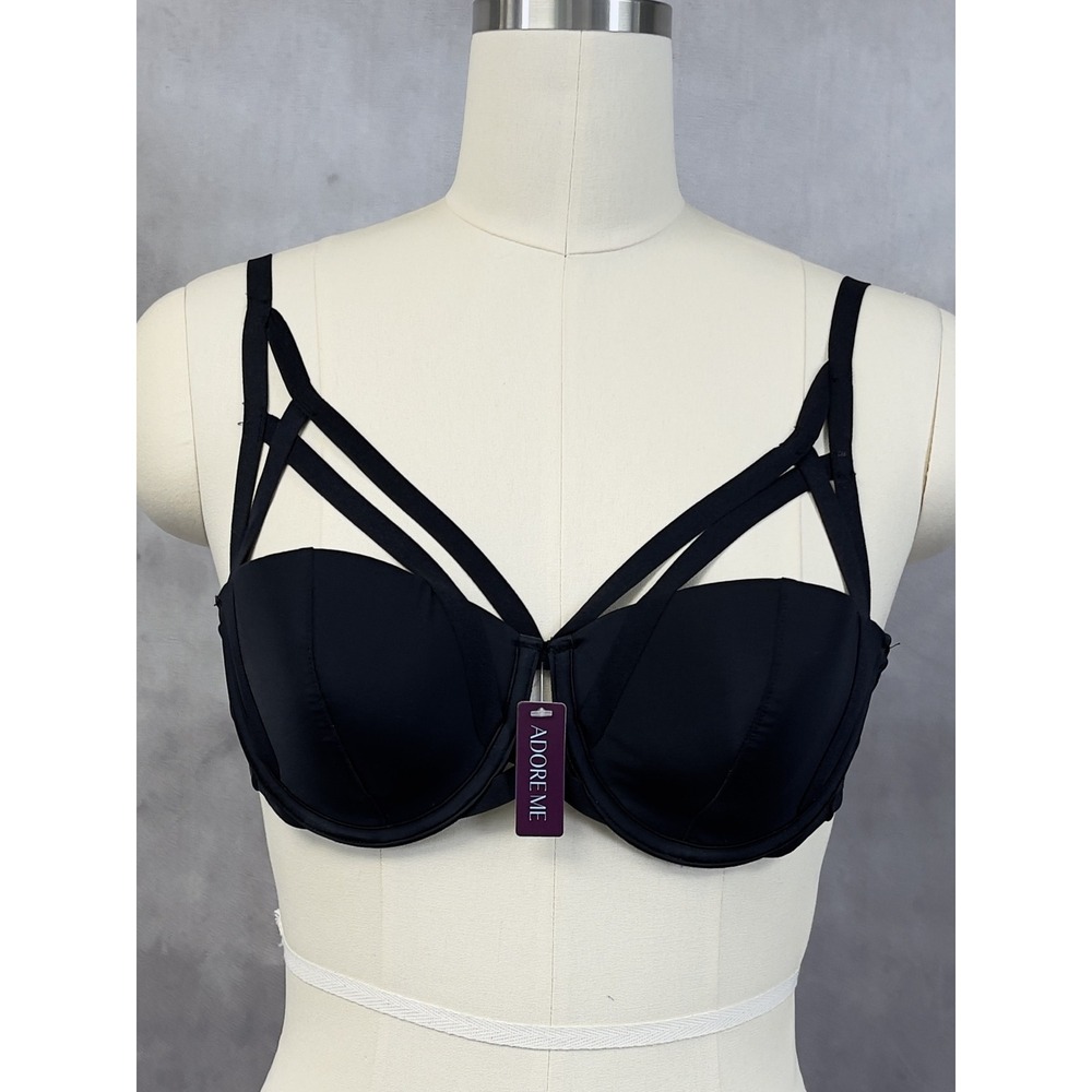Adore Me Cage Strappy Balconette Bra Womens 38B Black Padded Underwire Baddie